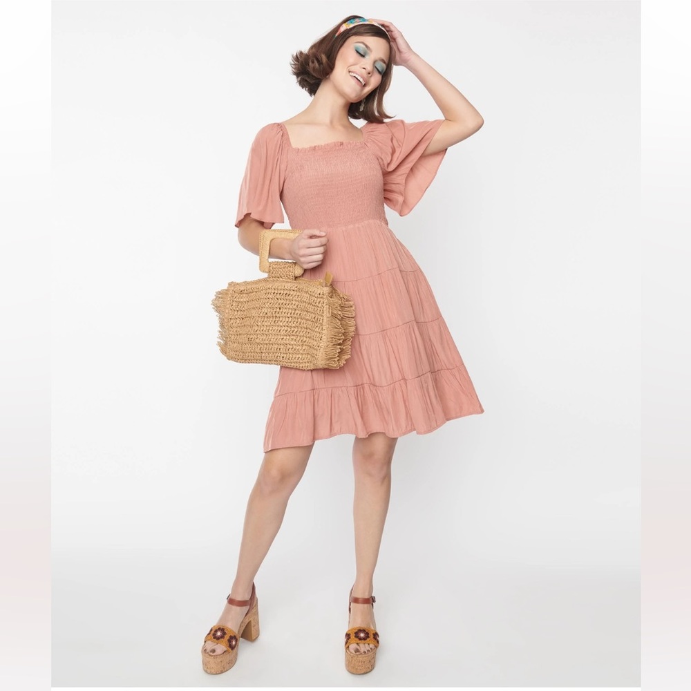 Brand New With Tags Unique Vintage Clay Red Tiered Mini Dress - 2X
